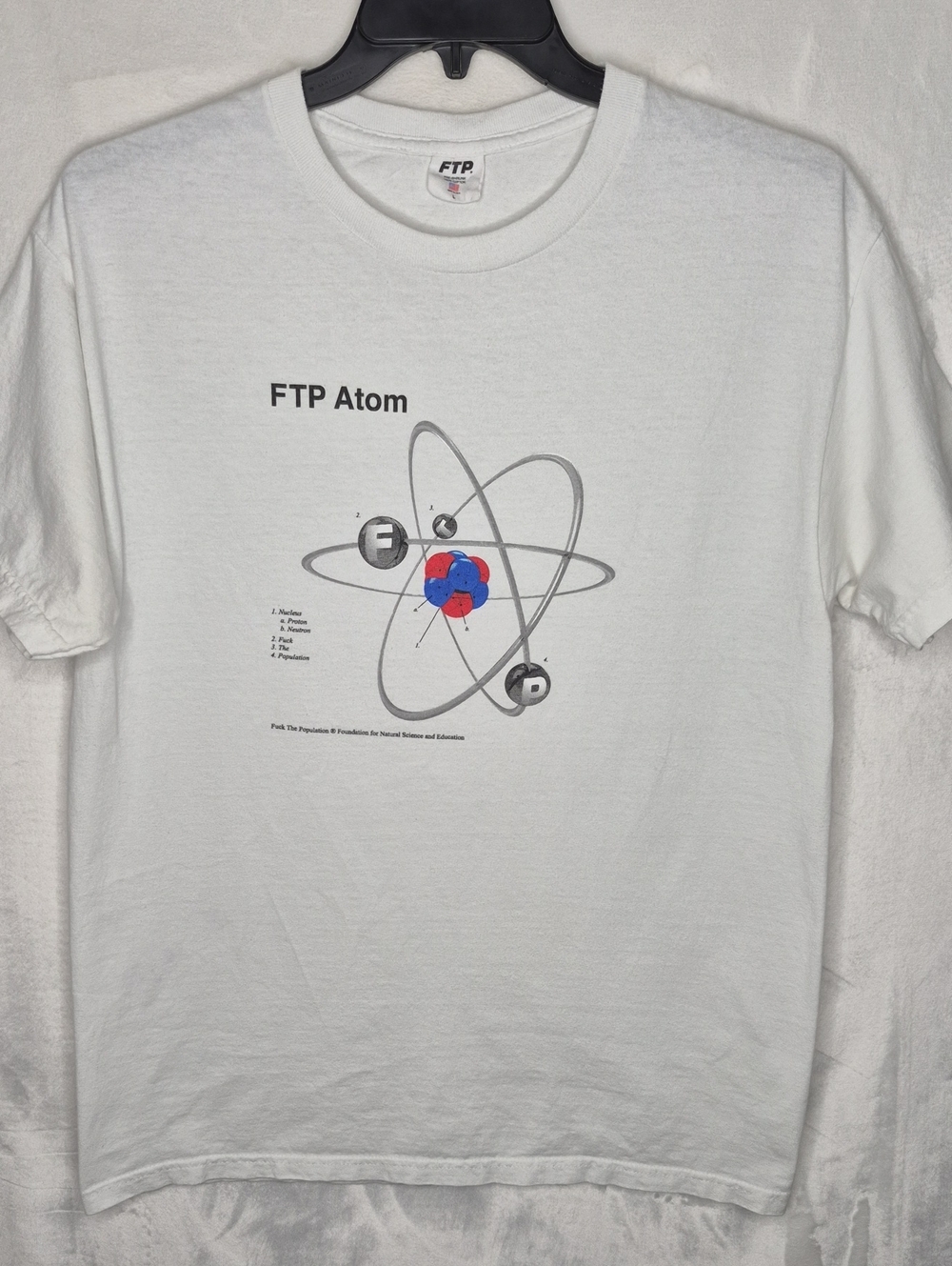 FTP Atom Graphic Tee White Red Blue Sci-Fi Hypebeast Streetwear T-Shirt Large
